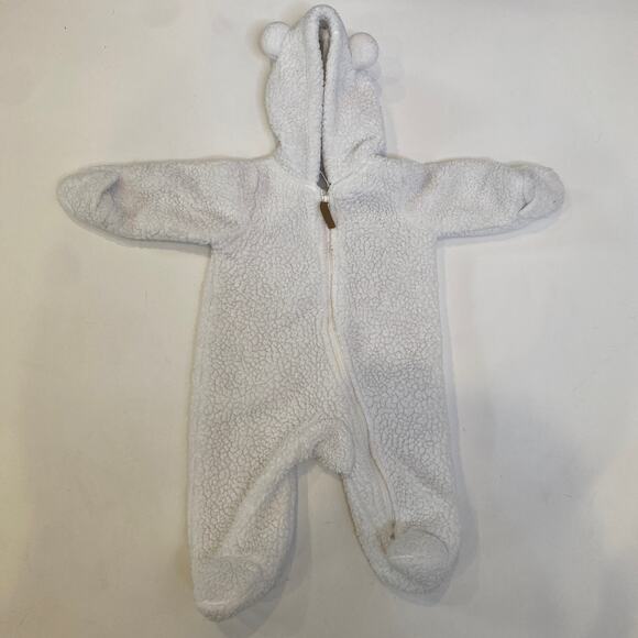 Carter’s White Sherpa Bear Footed Zipper Onesie w/ Hand Covers EUC Sz 3 Mo. - Picture 1 of 8